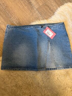 Edikted Light Blue Denim Mini Skirt with Front Slit